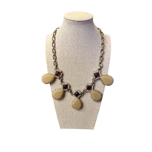 J,Crew Teardrop Rhinestone Art Deco Antique Gold Statement Necklace - Picture 1 of 3